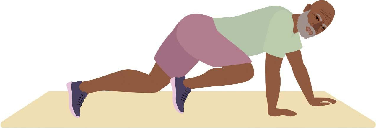 Illustration of a man performing the bear crawl exercise described in the article.