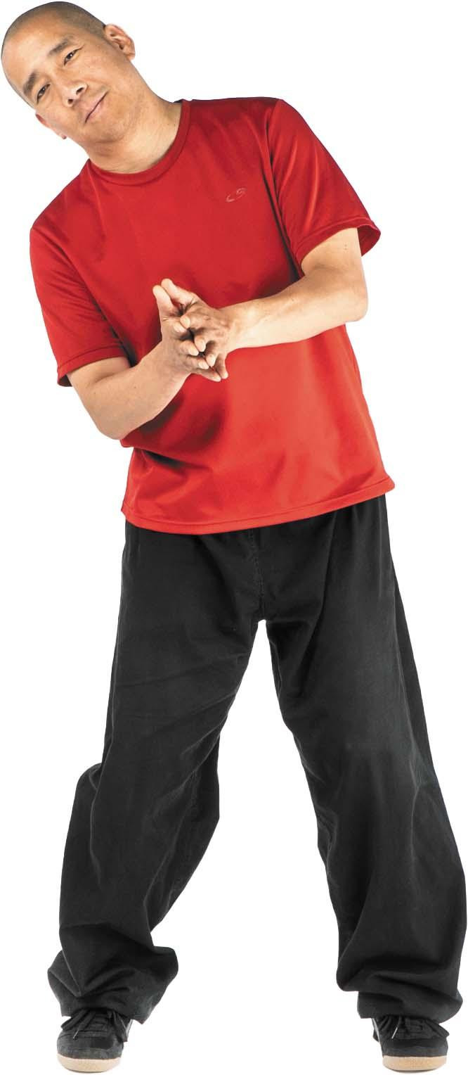 A man performs the first part of the dragon wags its tail exercise as described in the article.