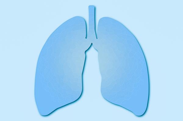 Illustration of human lungs in blue cut-out paper on a ligher blue background.