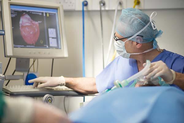 What happens during a transesophageal echocardiogram for heart valve problems?